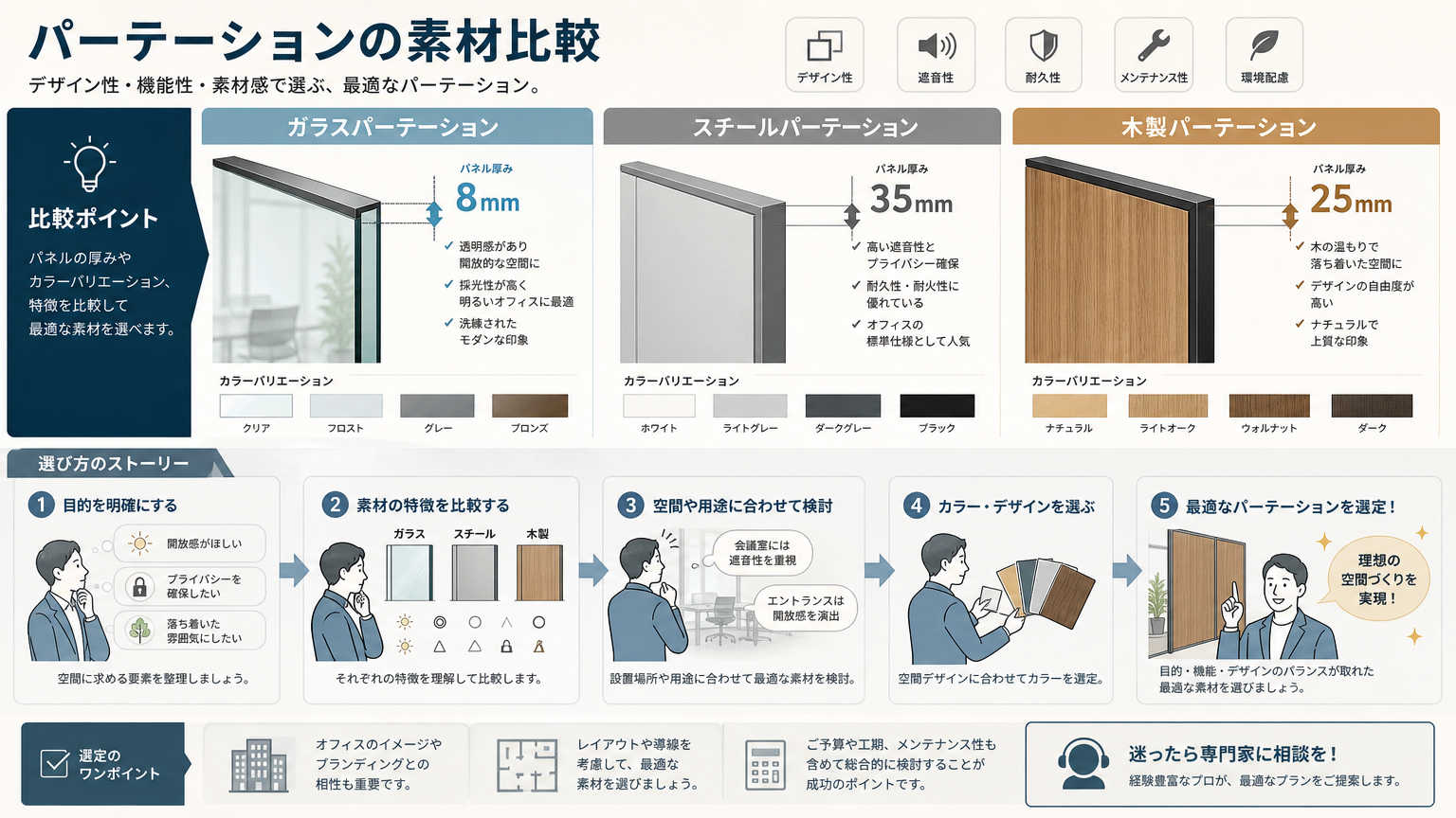 パーテーション工事の仕様書チェック点【材料編】